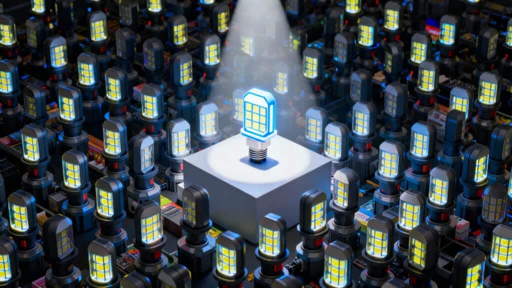 An illustration of the crowded LED headlight market, where a single product with strong brand positioning and innovative design stands out from the competition.