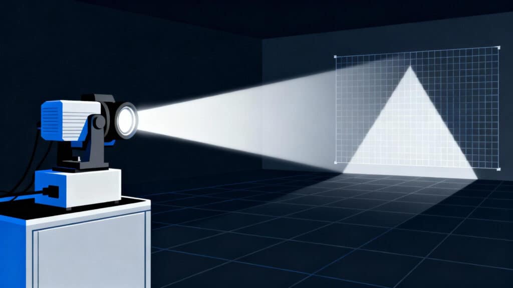 Diagram of LED headlight optical performance testing, showing the beam pattern and light distribution for quality detection.