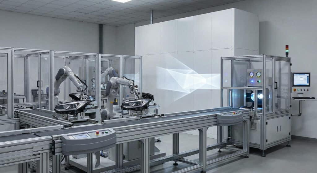 LED headlight manufacturers production and beam testing line